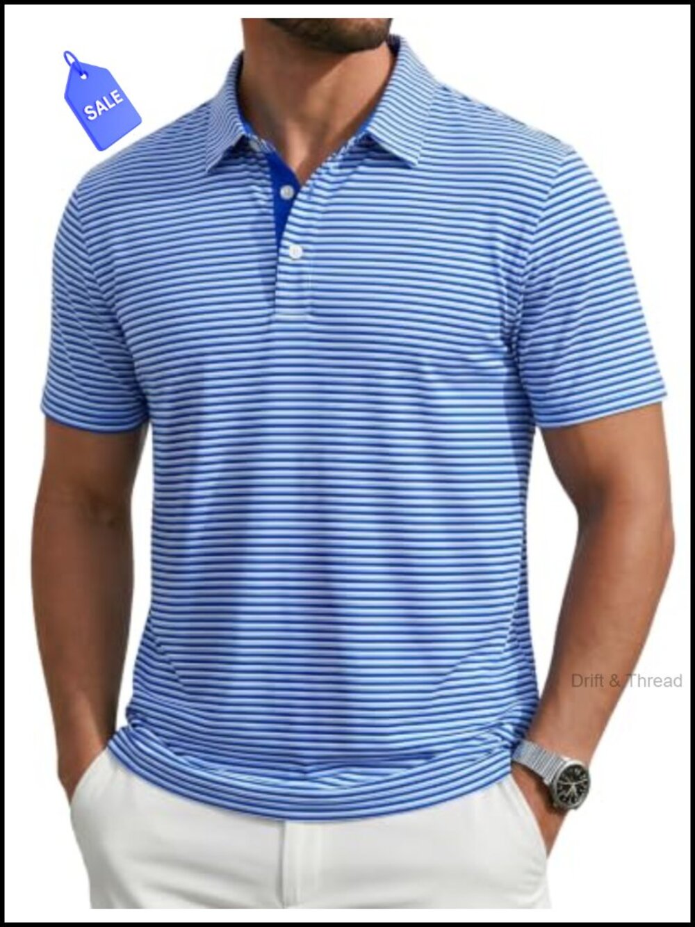 Men's Striped Performance Golf Polo Quick Dry Short Sleeve
